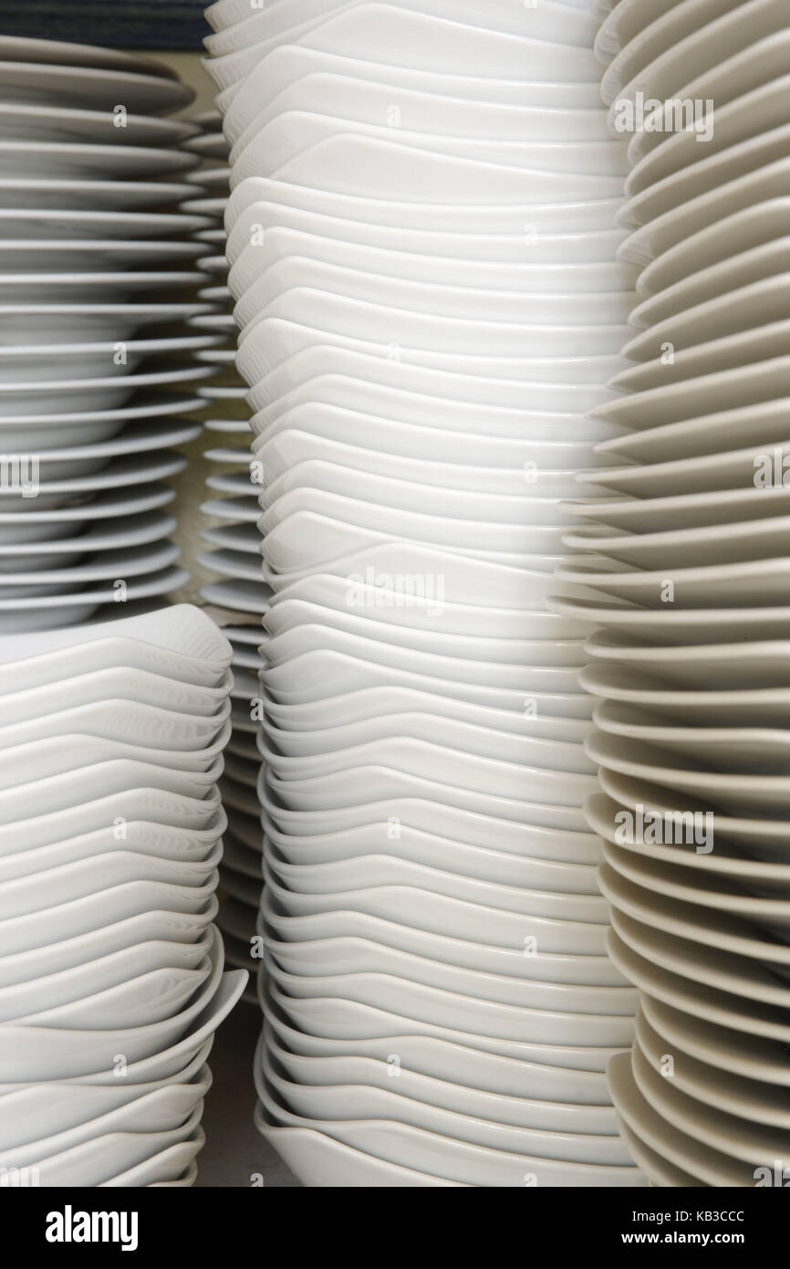 Dishes, plate, stacked, medium close-up, Stock Photo