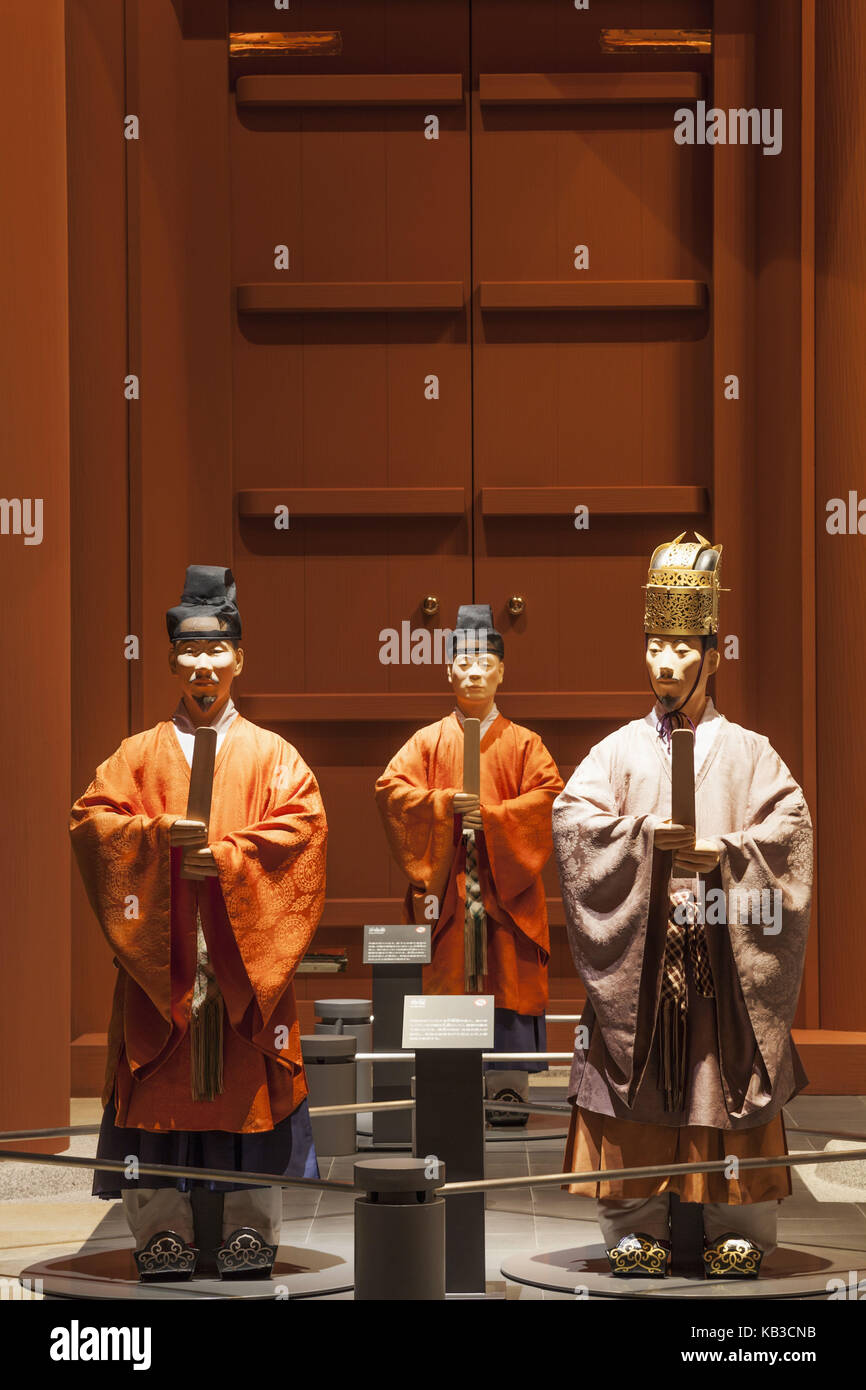 Japan, Honshu, Kansai, Osaka, Osaka museum of History, exhibit of historical figures in traditional historical costumes, Stock Photo