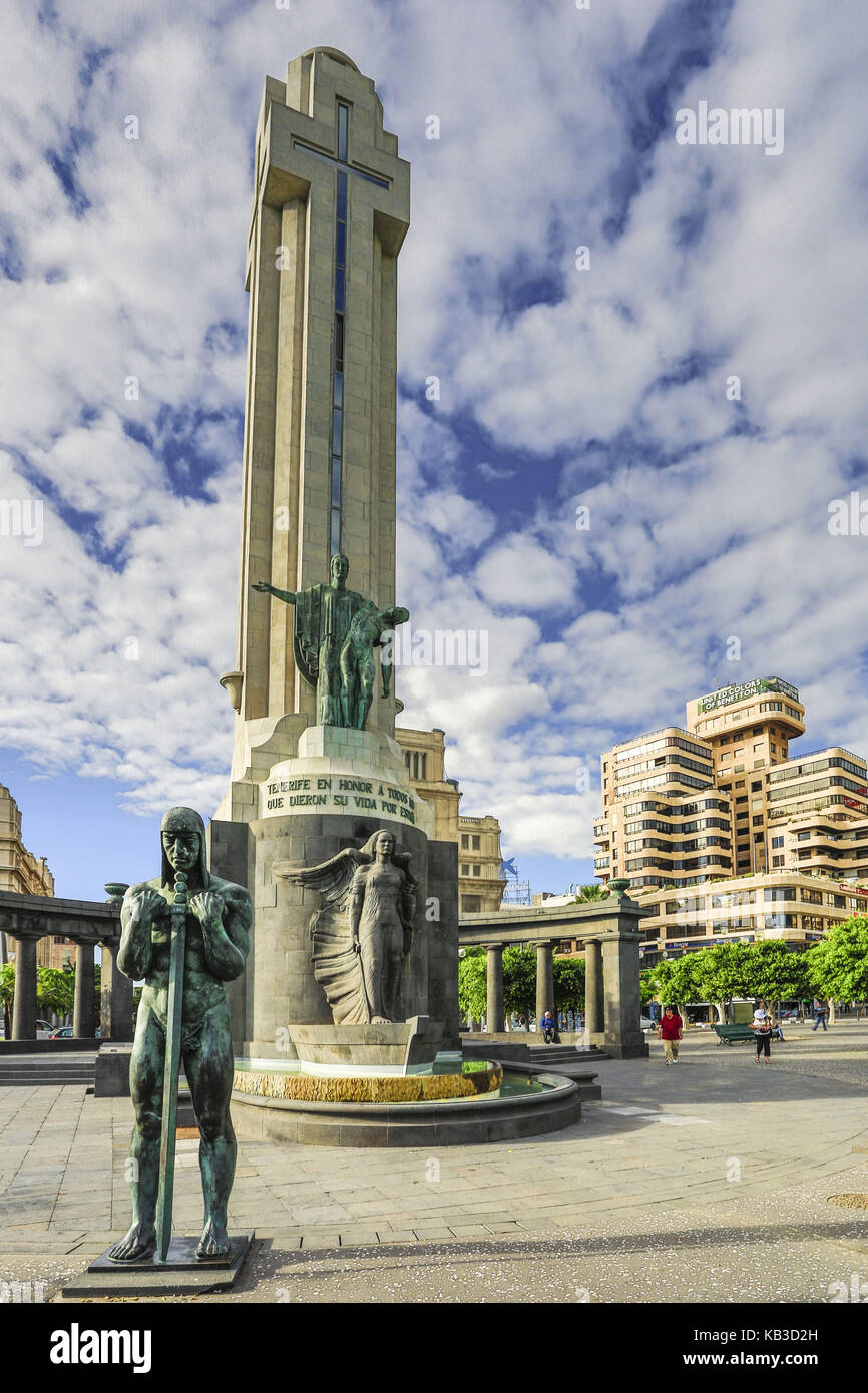 Spain, Canary islands, Tenerife, Santa Cruz de Tenerife, Plaza de Espana, war monument, Monumento de Los Caidos, Stock Photo