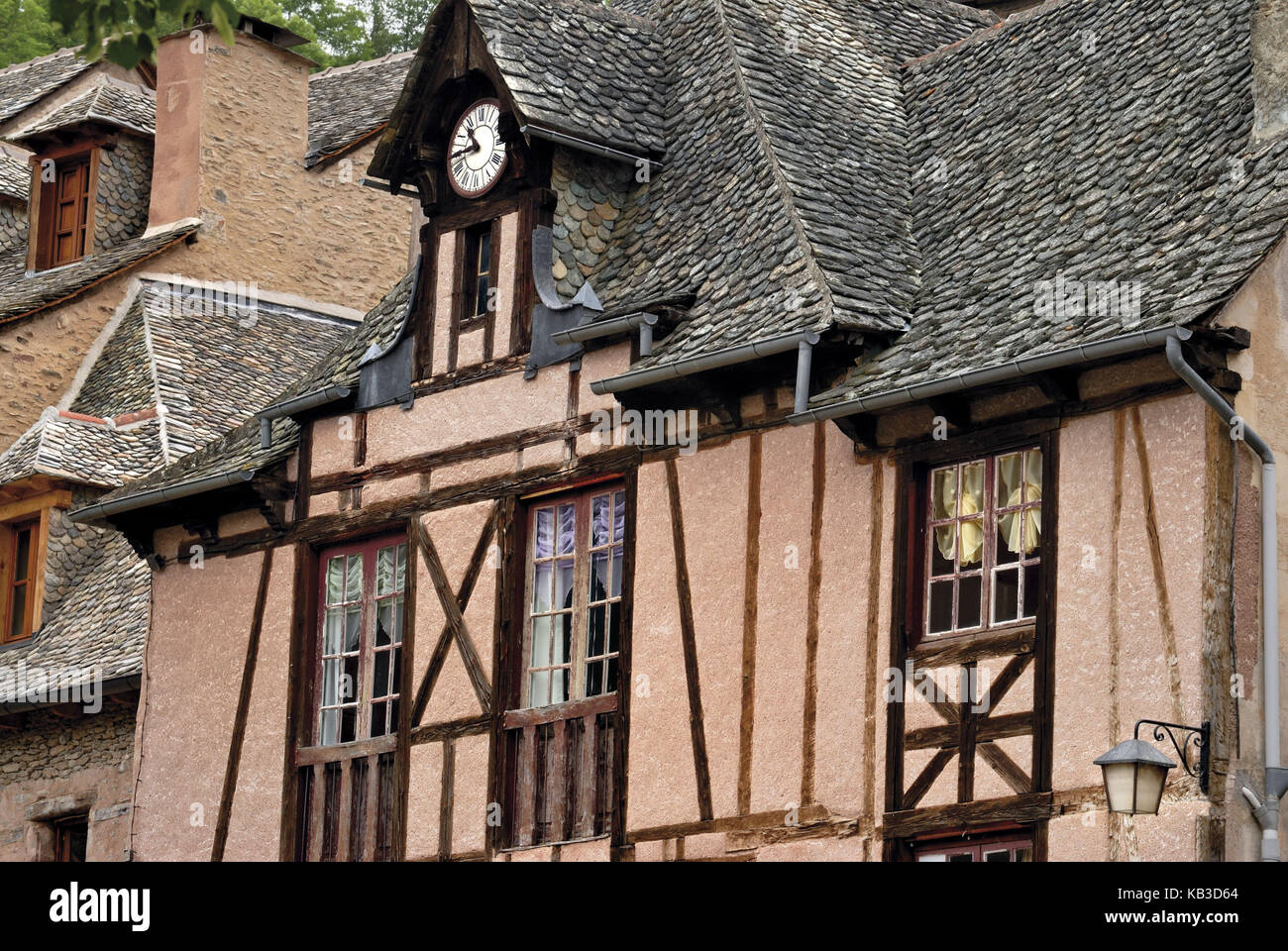France, Midi-Pyrénées, medieval buildings of the pilgrim's place Conques, Stock Photo
