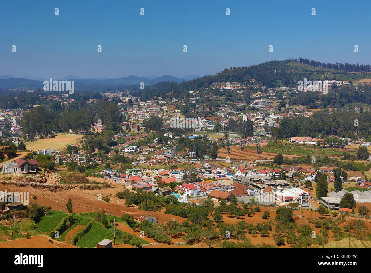 India, Tamil Nadu, Ooty, townscape, overview Stock Photo