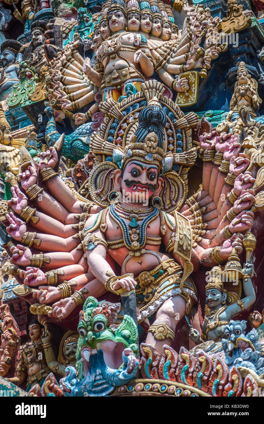 India, Tamil Nadu, Madurai, Minakshi temple, Gopuram, detail Stock Photo