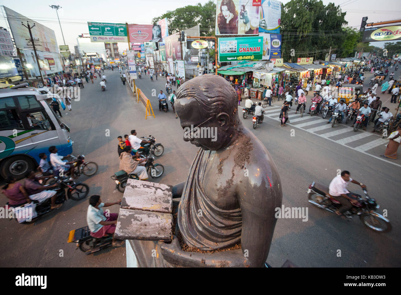 India, Tamil Nadu, Thanjavur, city centre, statue Stock Photo