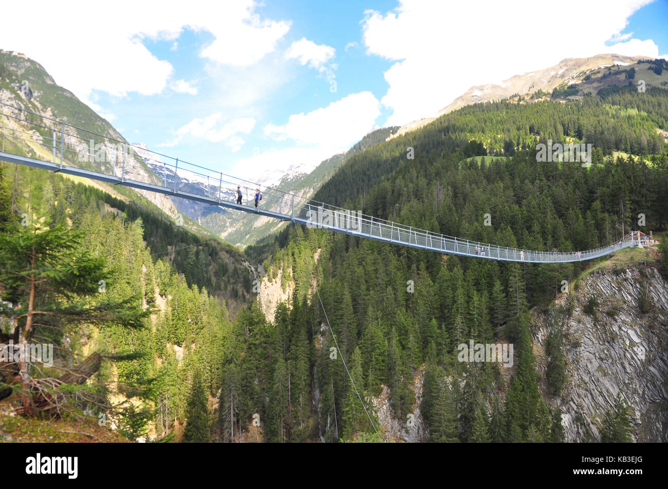 Austria, Tyrol, Lechtal, Holzgau, suspension bridge, Höhenbachtal Stock