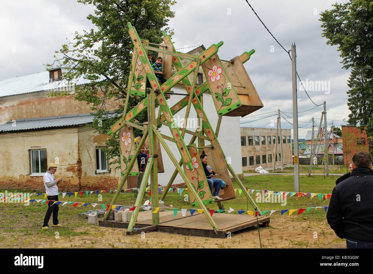 June, 2017, Odoev (Russia): Folk Festival 'Grandfather Filimon's Tales' - old carousel. Stock Photo