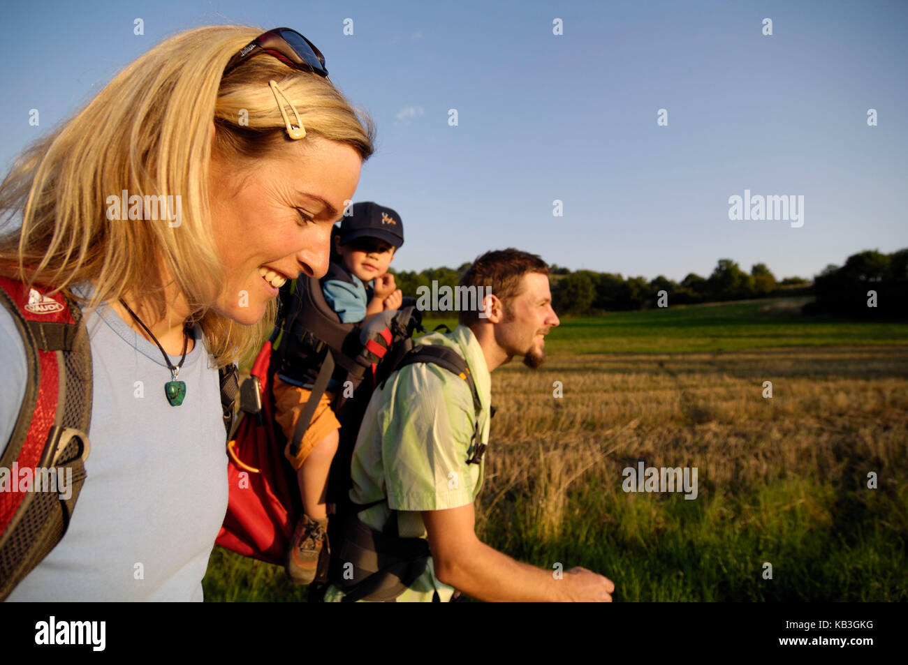 family hiking in Franconian Switzerland, Stock Photo
