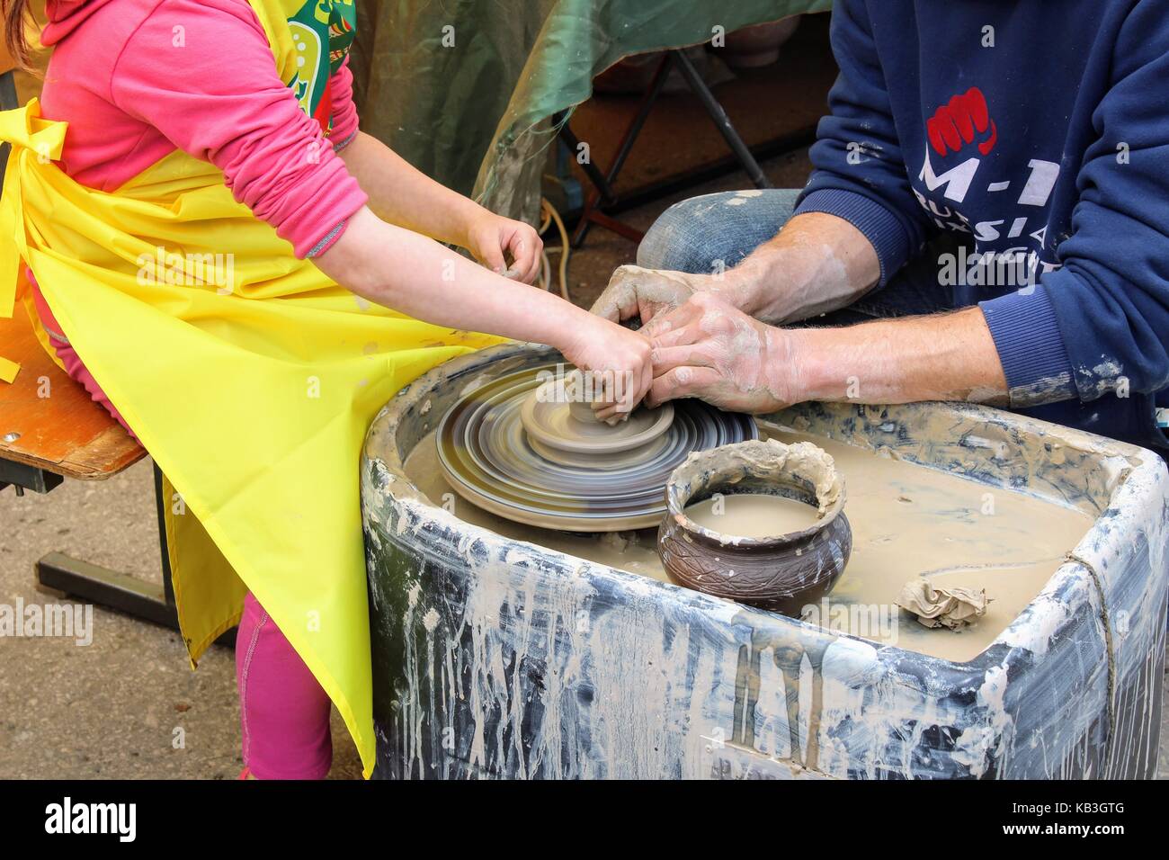 June, 2017, Odoev (Russia): Folk Festival 'Grandfather Filimon's Tales' - master class on making pottery. Stock Photo