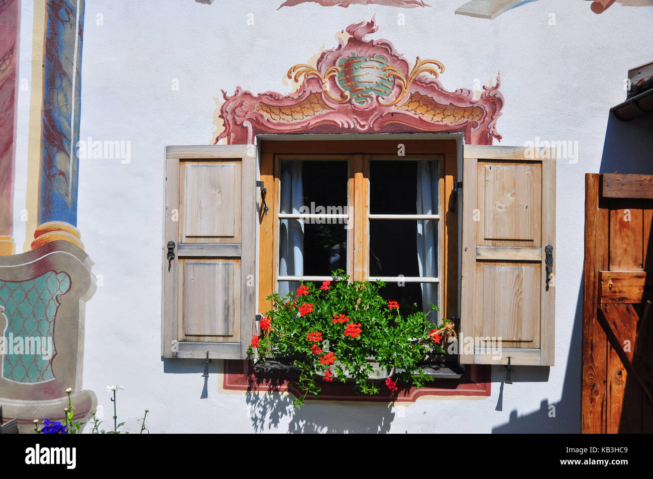Germany, Bavaria, Isar valley, Krün, farmhouse, window, floral decoration  Stock Photo - Alamy