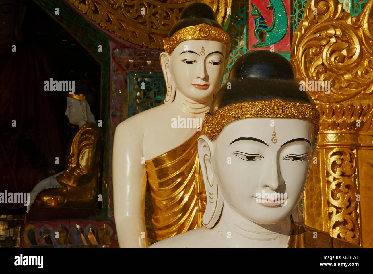 Buddhas, Shwedagon Paya pagoda, Myanmar, Asia, Stock Photo