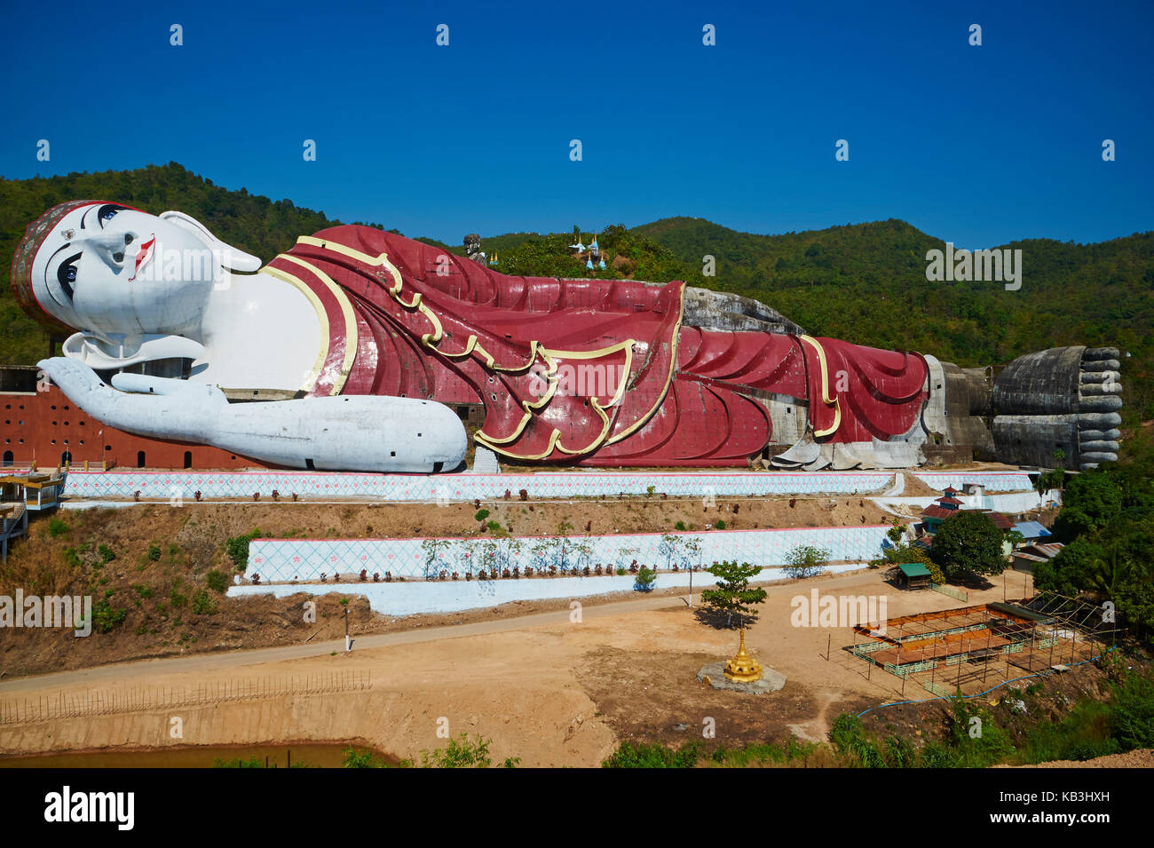 lying Buddha, Win Sein Taw Ya, Myanmar, Asia, Stock Photo