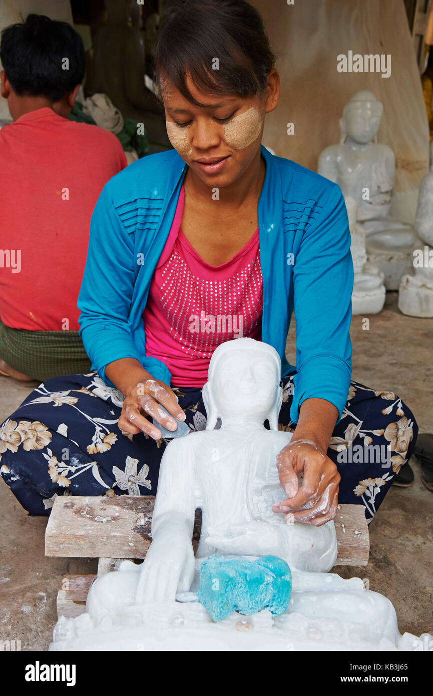 Buddha sculpture, Myanmar, Asia manufactures women, Stock Photo