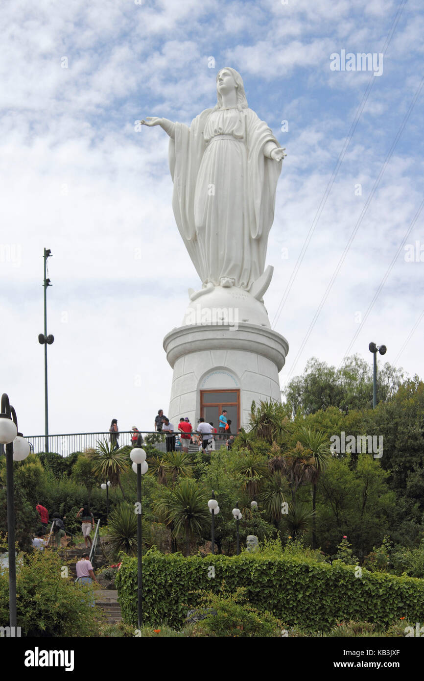 Chile, Santiago, statue of the Virgin Mary, Cerro San Cristobal, Parque Metropoli, Stock Photo