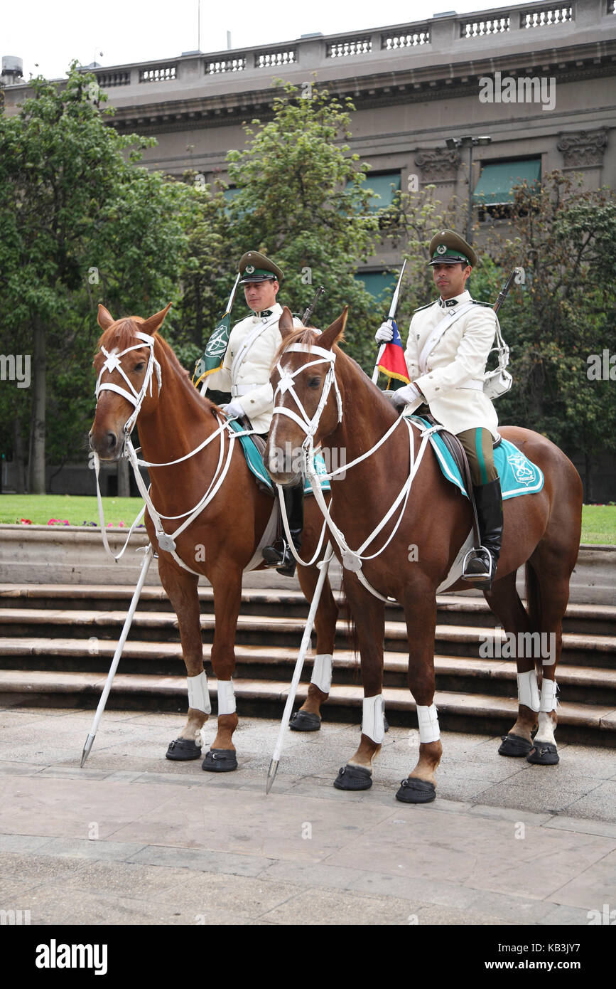 Chile, Santiago, Palacio de La Moneda, palace guard Stock Photo - Alamy