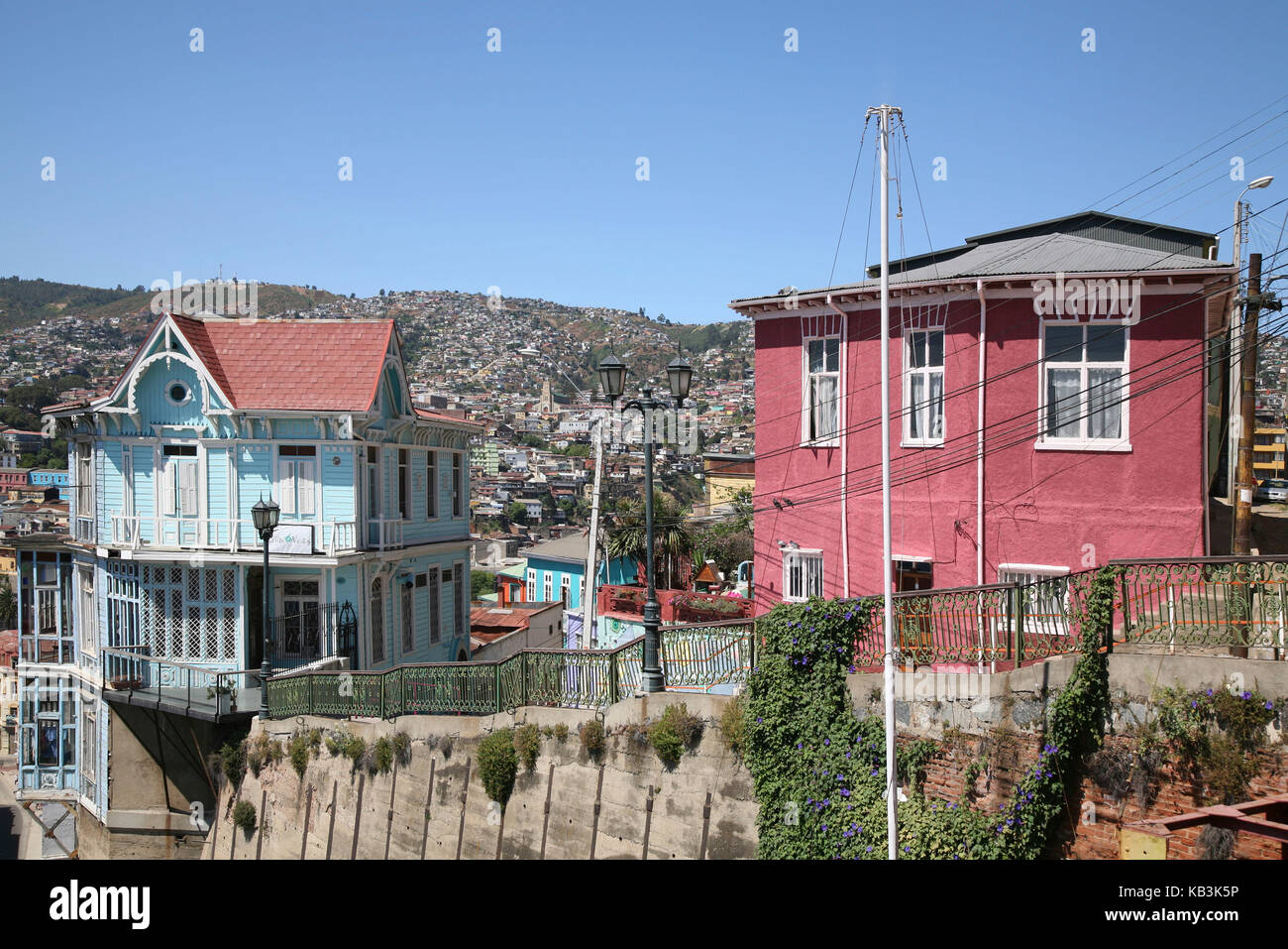 Chile, Valparaiso, Cerro Artilleria, residential houses, Stock Photo