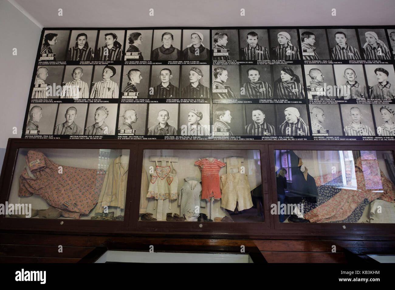 Portraits of prisoners at the Auschwitz WWII Nazi concentration camp museum, Poland Stock Photo
