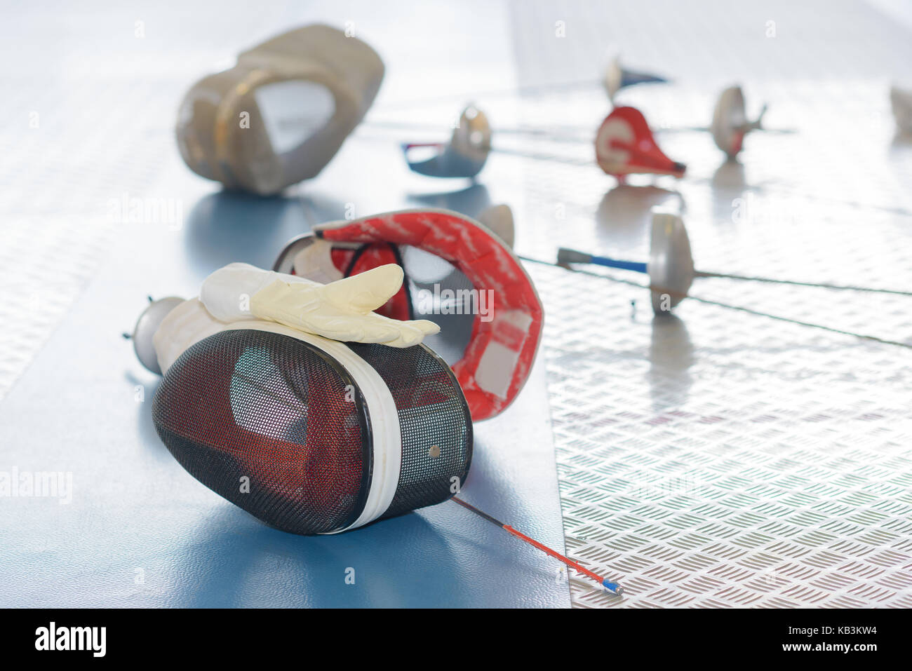 vintage fencing mask glove and foil sword Stock Photo Alamy