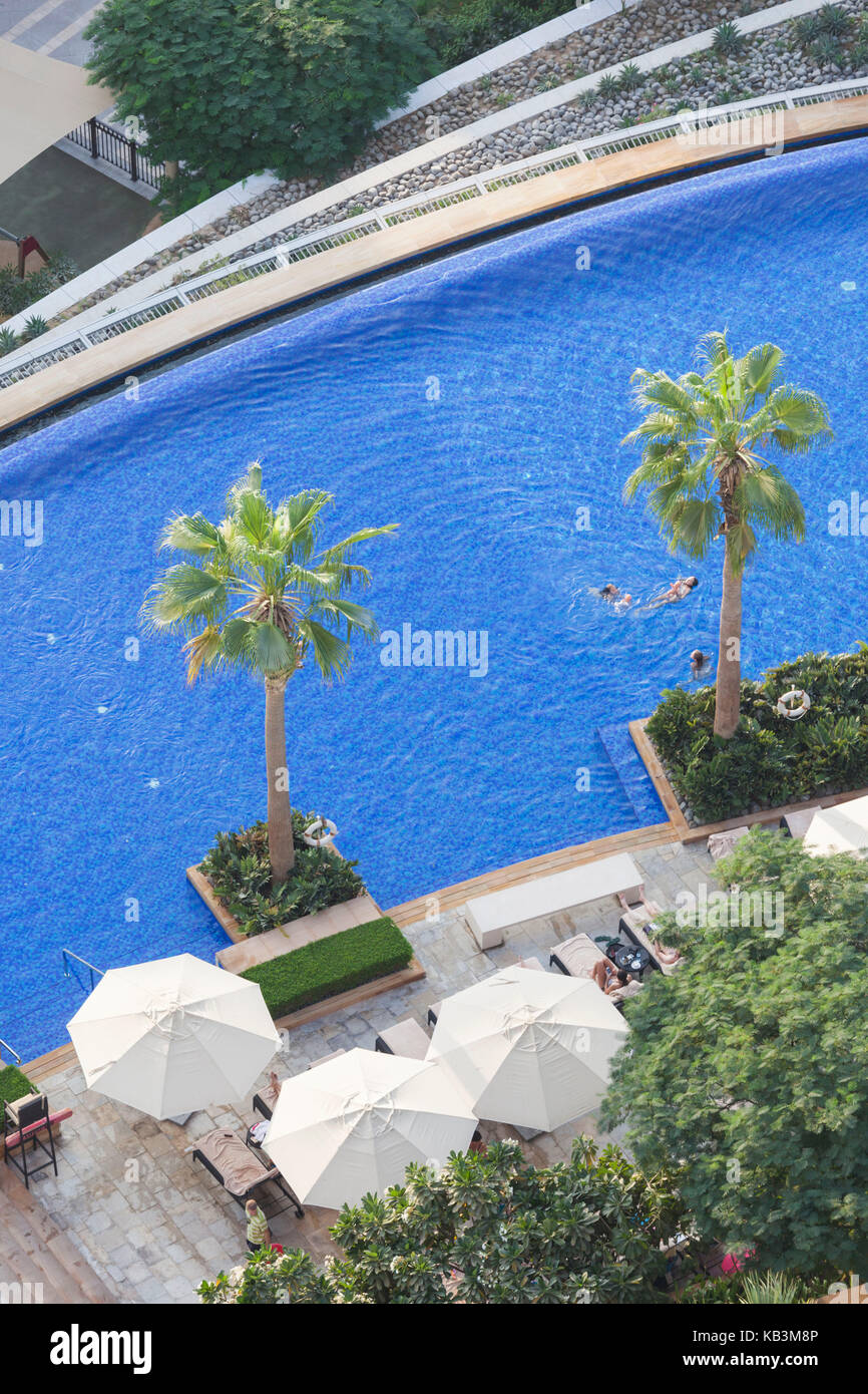 UAE, Dubai, Downtown Dubai, swimming pool, elevated view Stock Photo