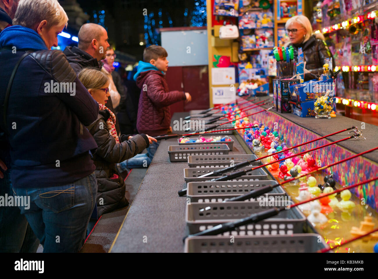 Belgium, Bruges, Christmas Market, Holiday carnival game Stock Photo