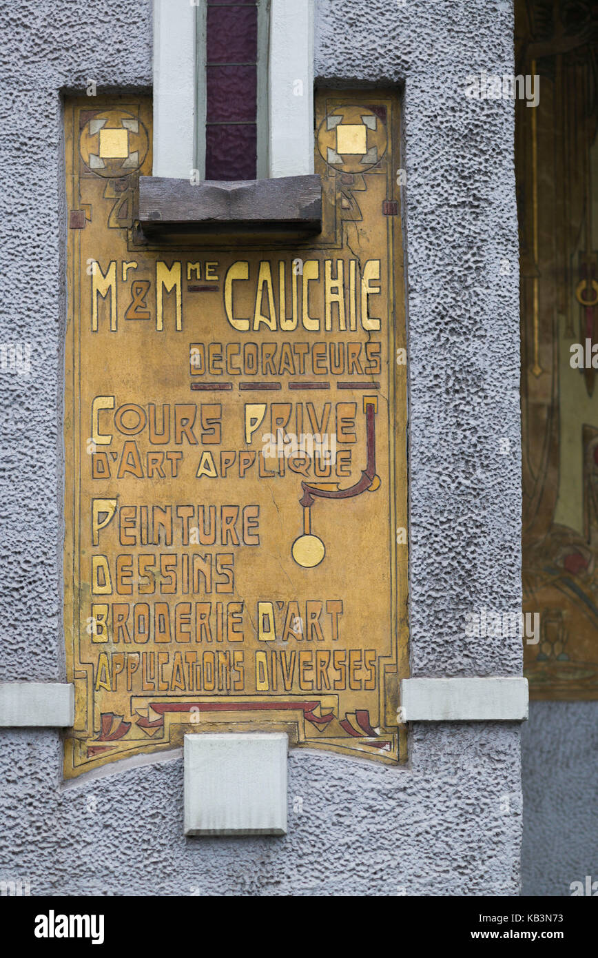 Belgium, Brussels, art-nouveau architecture, Maison Cauchie, detail Stock Photo