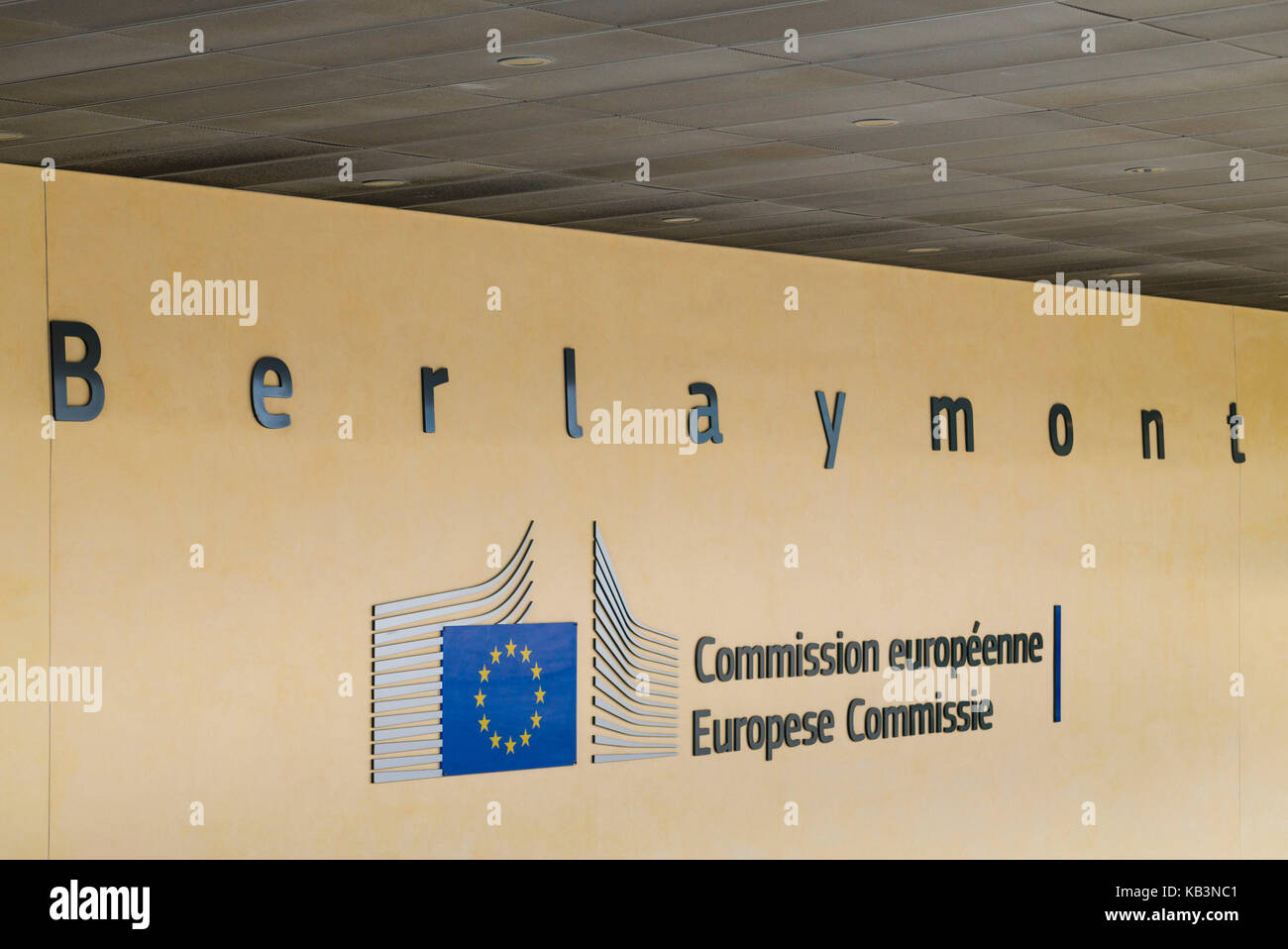 Belgium, Brussels, EU Area, Berlaymont Building, HQ of the EU Commision, sign Stock Photo