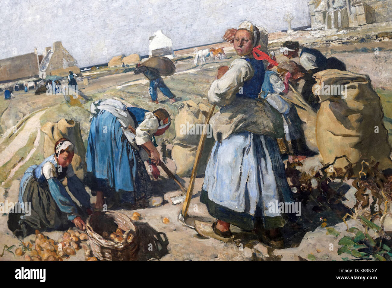 France, Finistere, Quimper, Fine Arts museum, The Harvest of potatoes (1907) of Lucien Simon Stock Photo