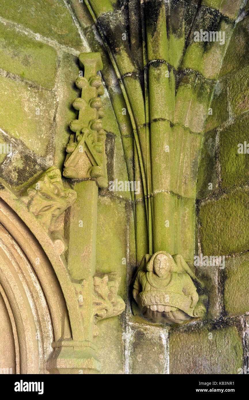 France, Finistere, stop on the Way of St James, Plougonven, parish enclosure and church Stock Photo