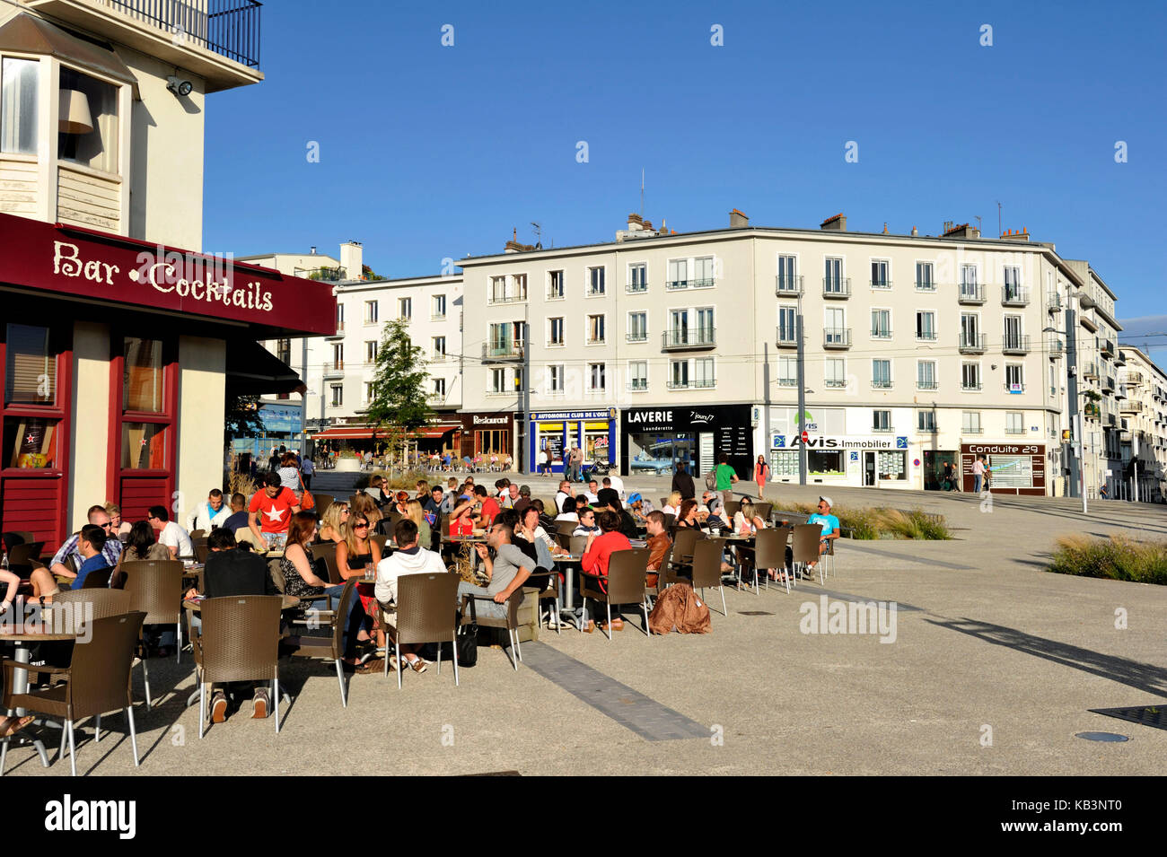 France, Finistere, Brest, terrace of restaurant along rue de Siam Stock Photo