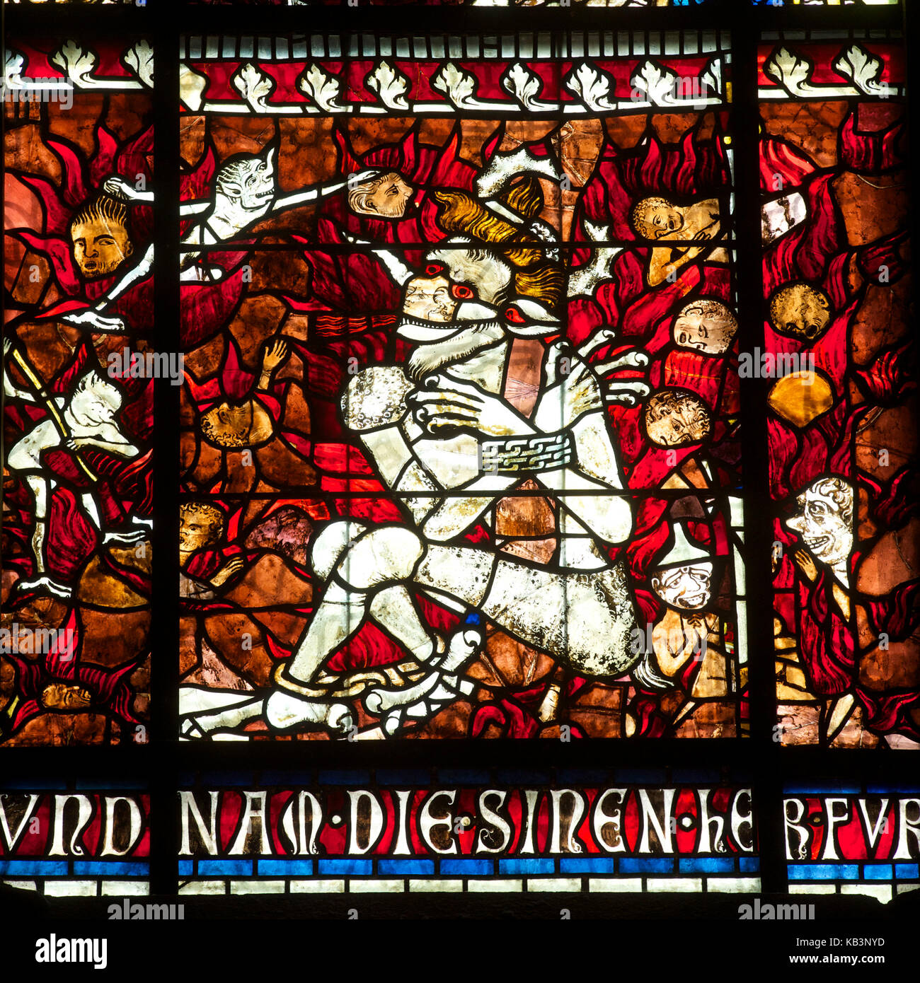 France, Bas Rhin, Strasbourg, old town listed as World Heritage by UNESCO, Notre Dame Cathedral, stained glass representing the connected devil Stock Photo