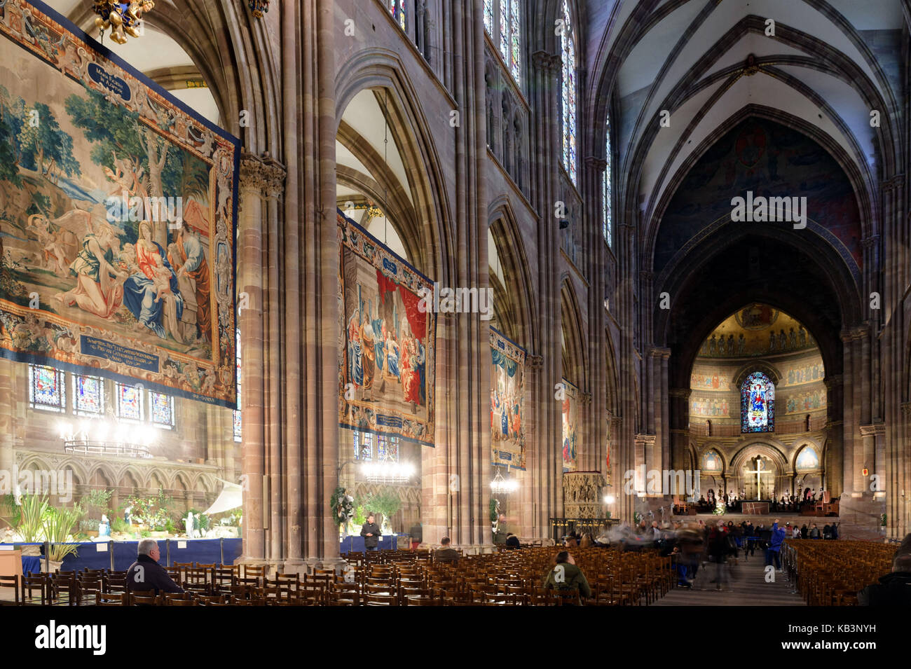 France, Bas Rhin, Strasbourg, old town listed as World Heritage by UNESCO, Notre Dame Cathedral, the Tapestries of the Life of the Virgin exposed every December in the nave Stock Photo