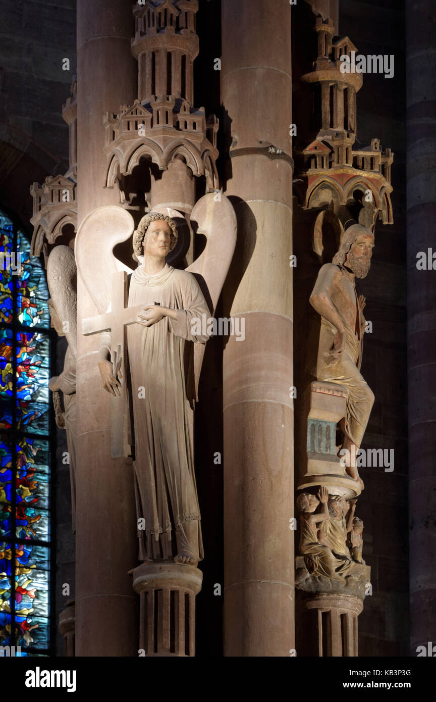 France, Bas Rhin, Strasbourg, old town listed as World Heritage by UNESCO, Notre Dame Cathedral, the pillar of the Angels Stock Photo