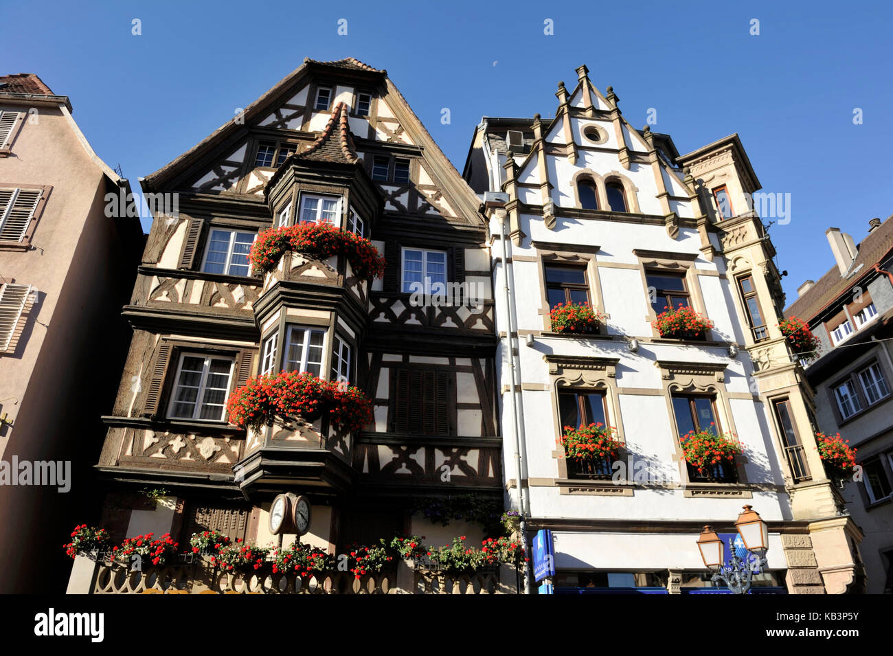 France, Bas-Rhin, Saverne, Grand'Rue (Main Street), half-timbering house with oriel Stock Photo