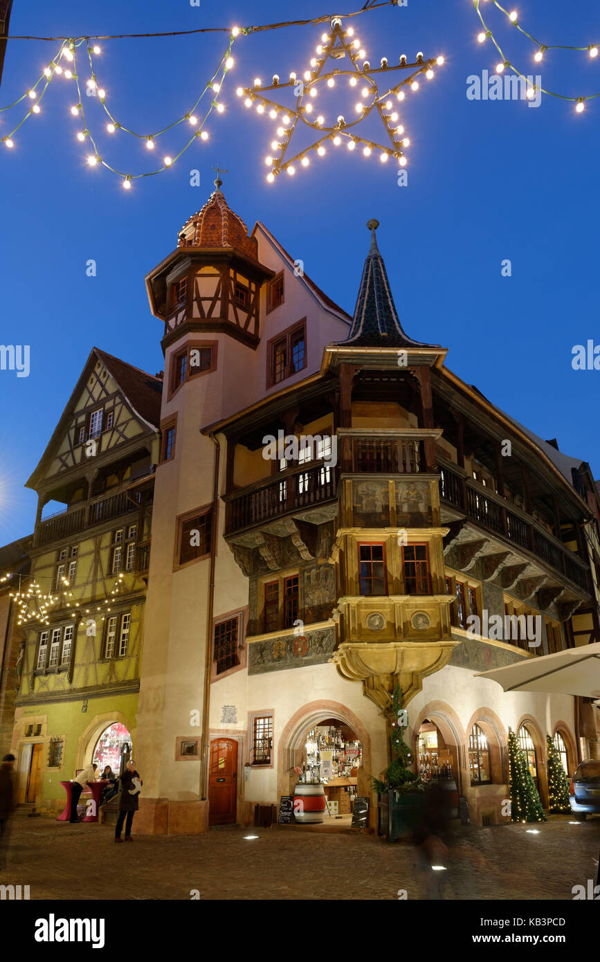 France, Haut Rhin, Colmar, Christmas decoration at Rue des Marchands, Pfister house Stock Photo