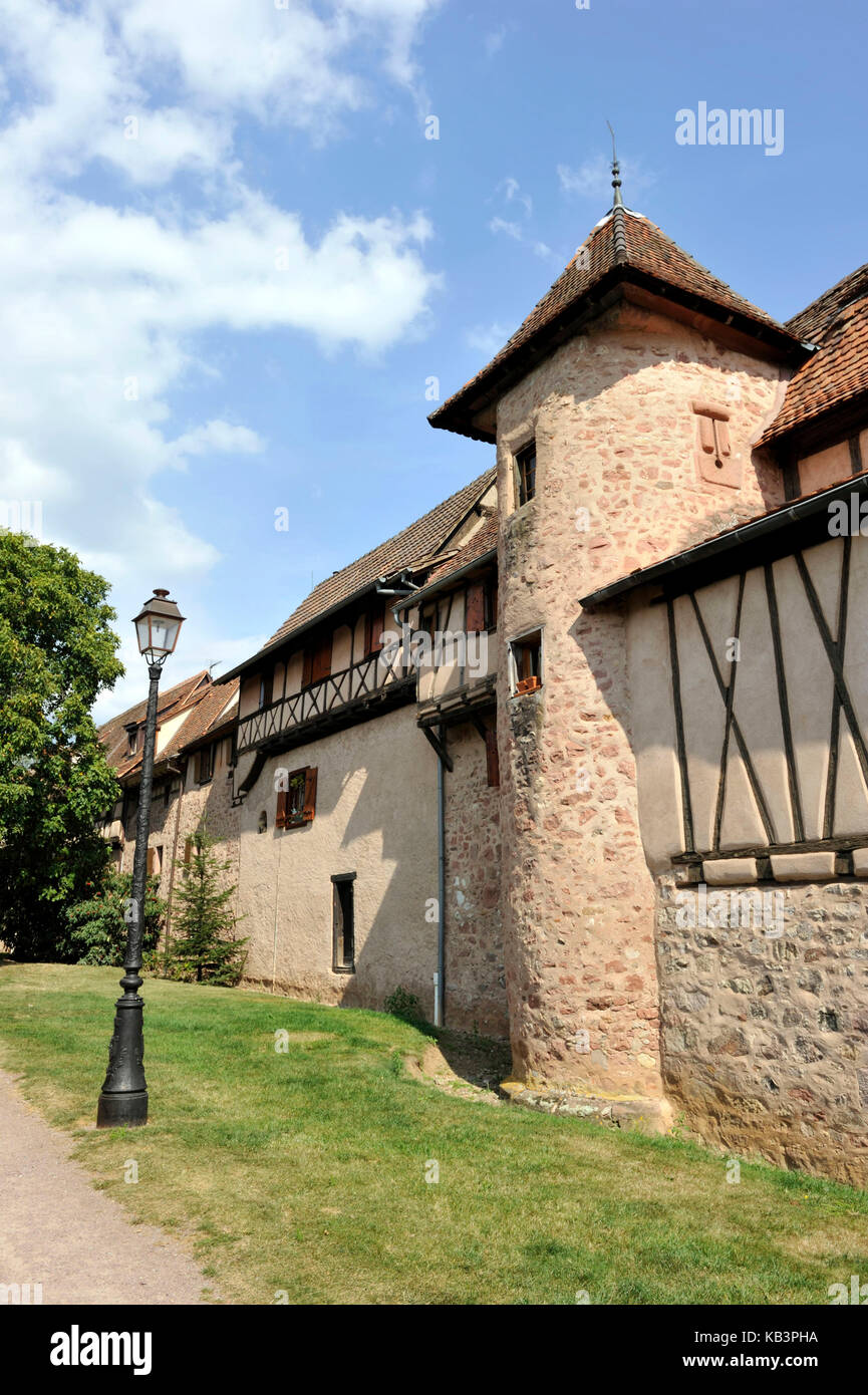France, Haut Rhin, Alsace Wine Road, Riquewihr village, labelled Les Plus Beaux Villages de France (The Most Beautiful Villages of France), the ramparts Stock Photo
