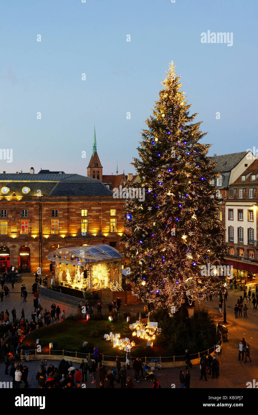 France, Bas Rhin, Strasbourg, old town listed as World Heritage by UNESCO, the big christmas tree on Place Kleber Stock Photo