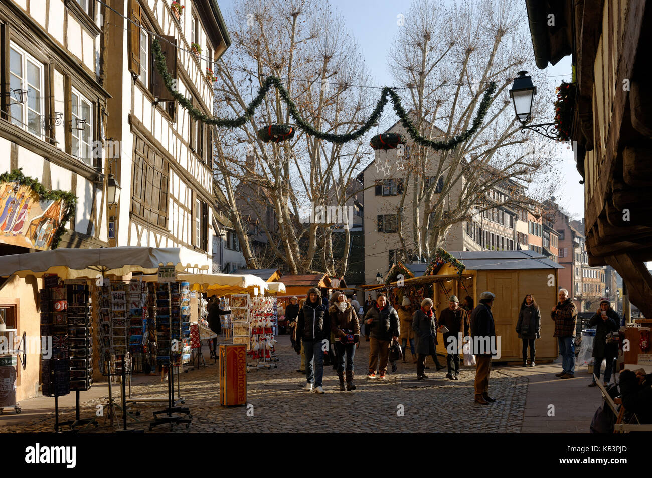 France, Bas Rhin, Strasbourg, old town listed as World Heritage by UNESCO, Christmas at the Petite France district, Christmas market on place Benjamin Zix Stock Photo