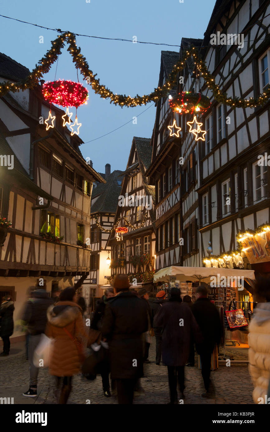 France, Bas Rhin, Strasbourg, old town listed as World Heritage by UNESCO, Christmas decoration at the Petite France district Stock Photo