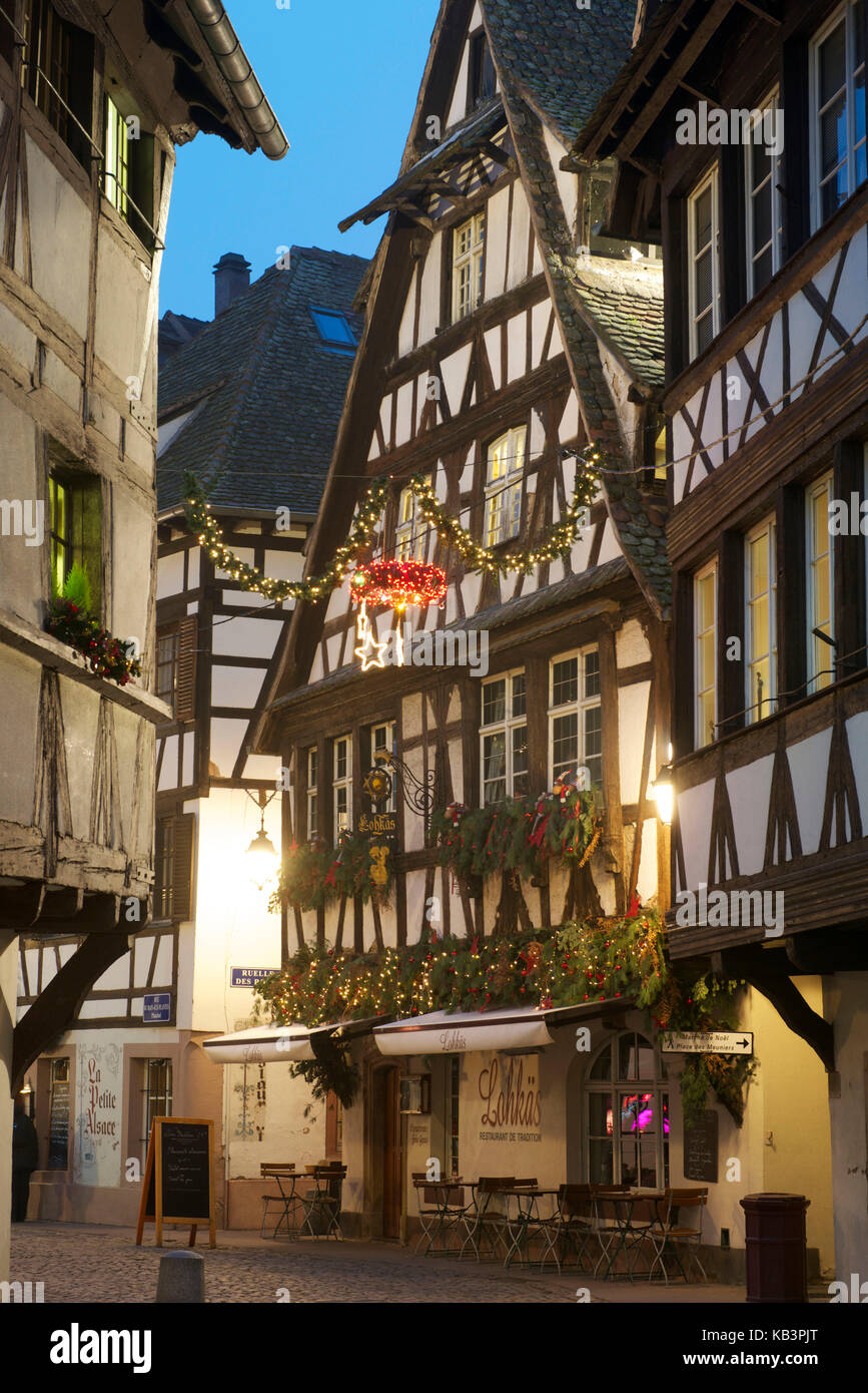 France, Bas Rhin, Strasbourg, old town listed as World Heritage by UNESCO, Christmas decoration at the Petite France district Stock Photo