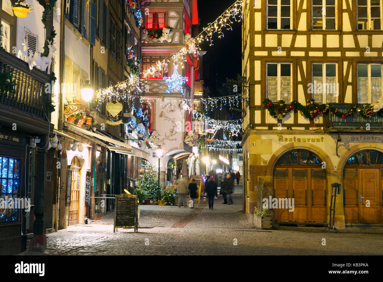 France, Bas Rhin, Strasbourg, old town listed as World Heritage by UNESCO, christmas decoration at rue du Maroquin Stock Photo