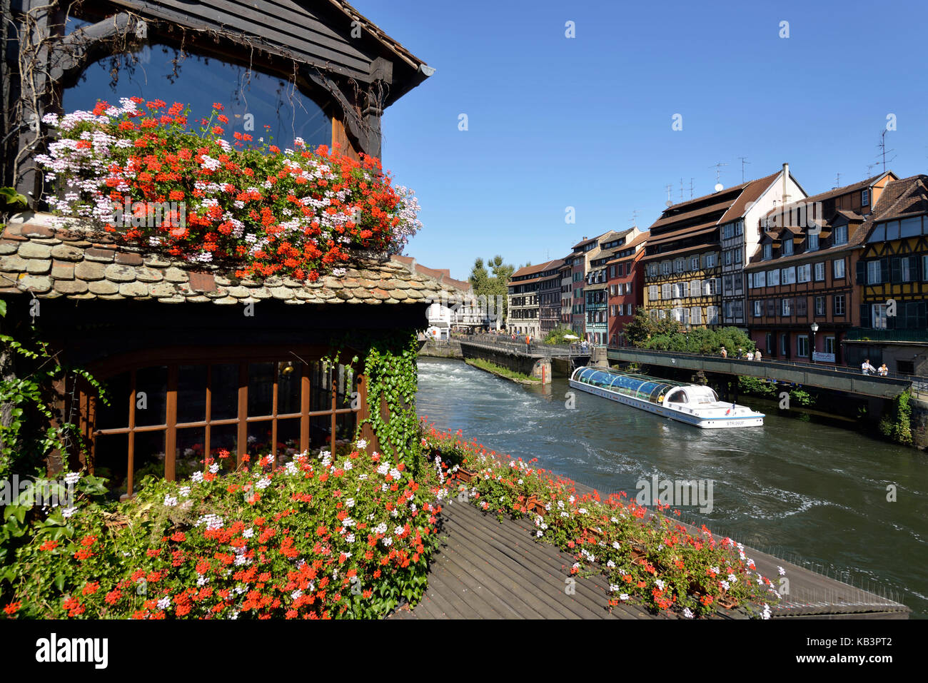 France, Bas Rhin, Strasbourg, old town listed as World Heritage by UNESCO, the Petite France District, restaurant Au Pont St-Martin Stock Photo