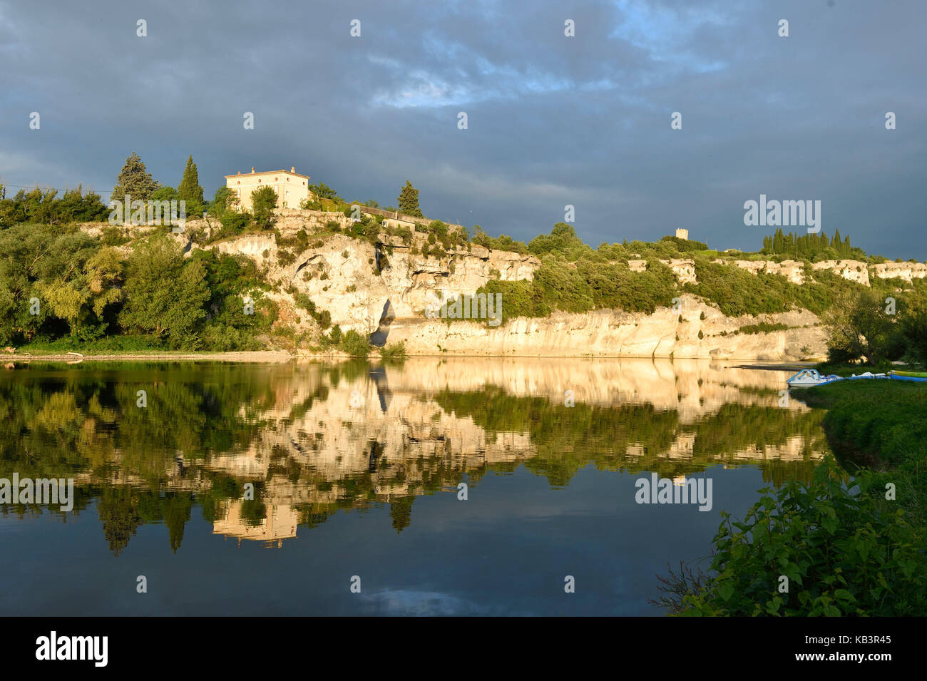 France, Gard, Aigueze, labelled Les Plus Beaux Villages de France (The Most Beautiful Villages of France), Medieval village perched above the Ardeche river Stock Photo