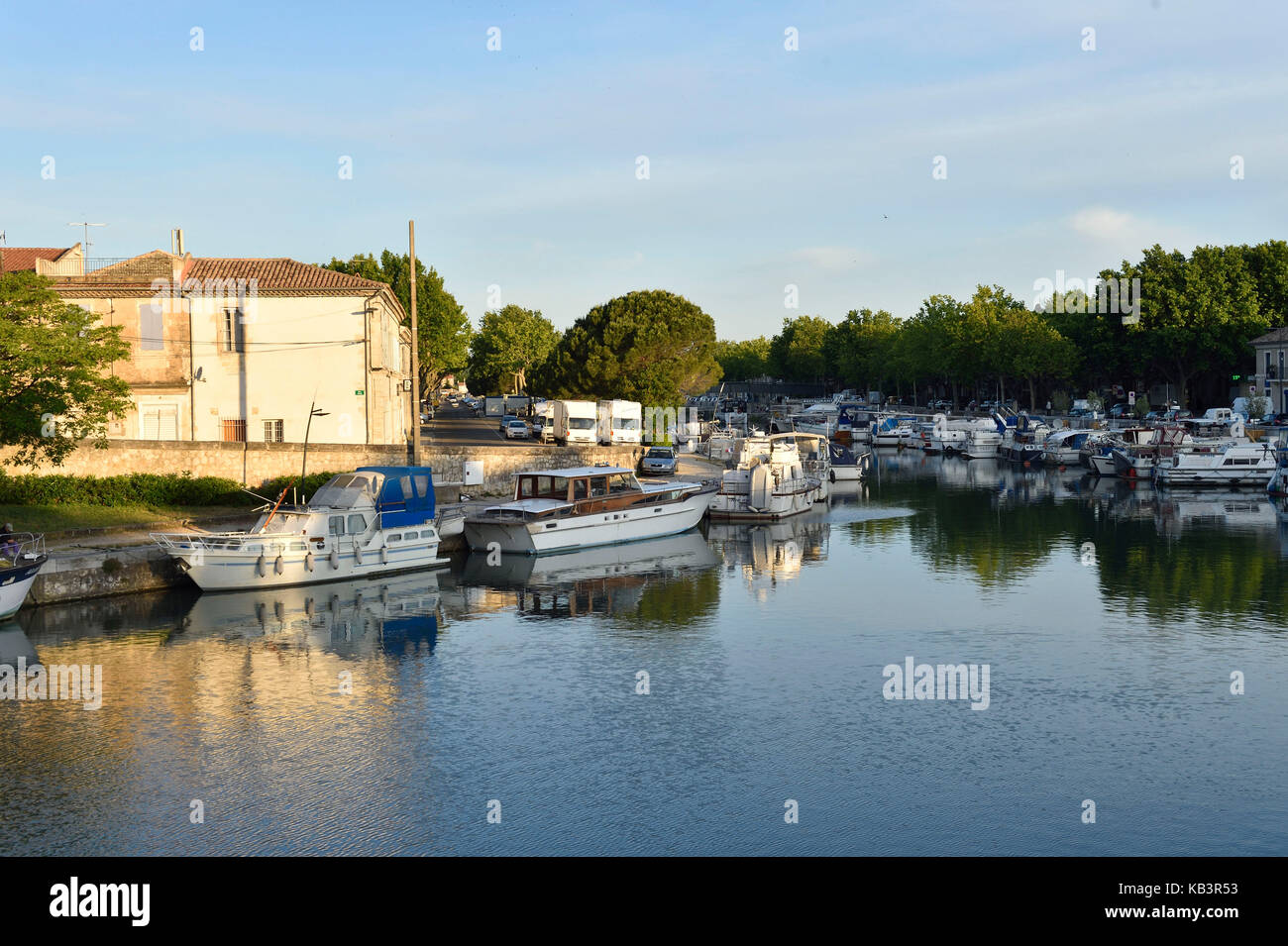 France, Gard, Beaucaire, Canal du Rhone to Sete, Quai de l'Ecluse Stock Photo