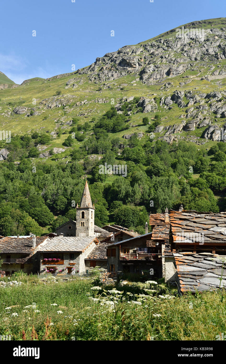 France, Savoie, Vanoise National Park, Bonneval sur Arc labelled The Most Beautiful Villages of France (Les Plus Beaux Village de France), the highest village of the Haute Maurienne valley (1850m) Stock Photo