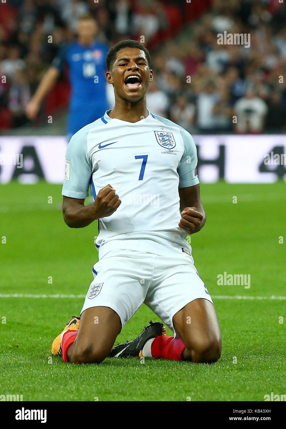 Marcus Rashford of England celebrates scoring during the FIFA World Cup