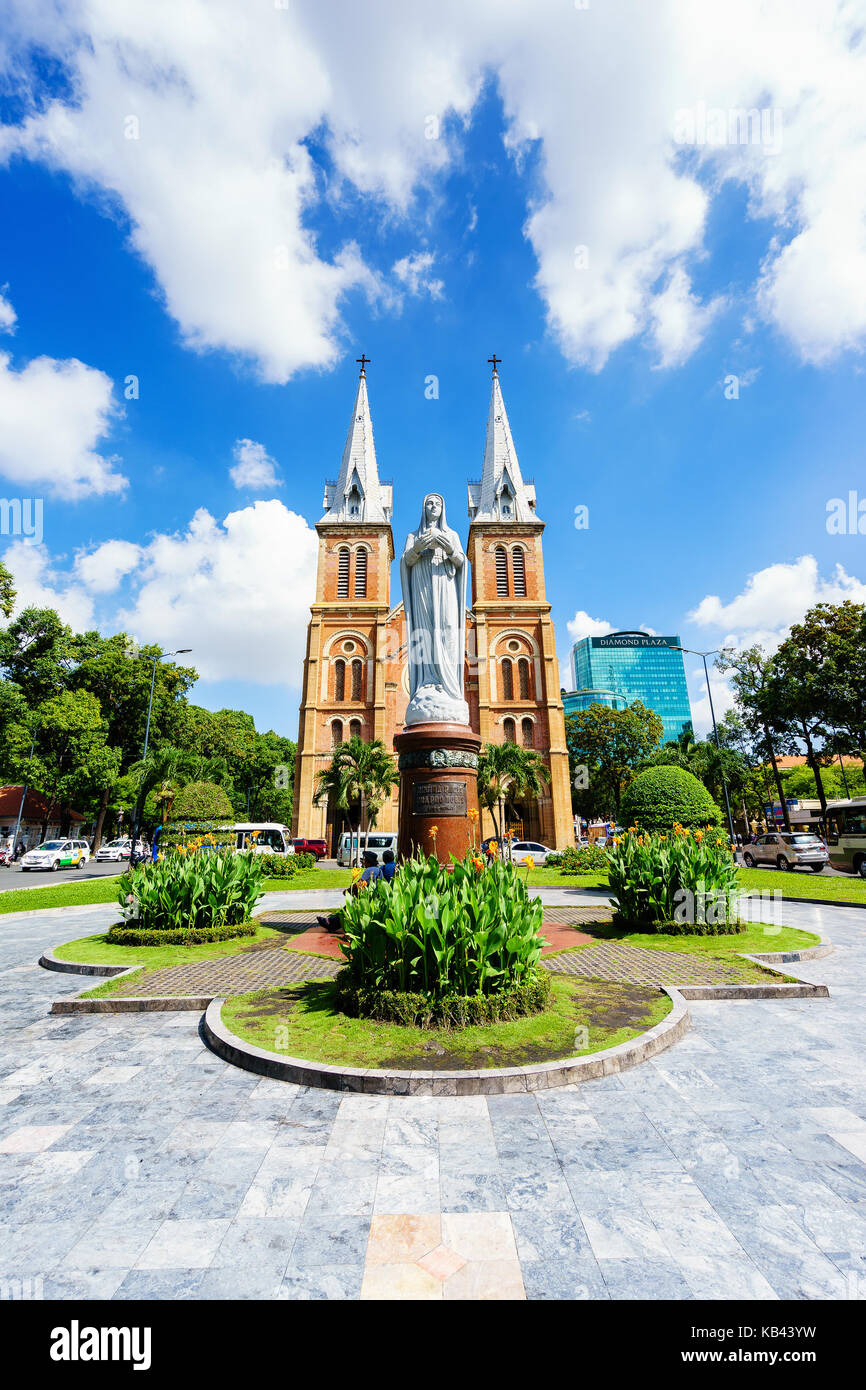 Notre Dame Cathedral (Vietnamese: Nha Tho Duc Ba), build in 1883 in Ho Chi Minh city, Vietnam. The church is established by French colonists. Stock Photo