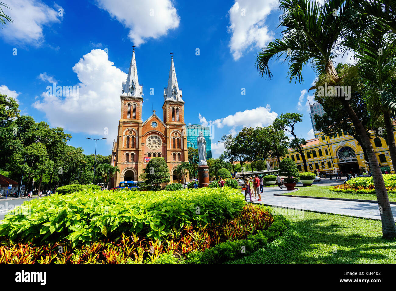 Notre Dame Cathedral (Vietnamese: Nha Tho Duc Ba), build in 1883 in Ho Chi Minh city, Vietnam. The church is established by French colonists. Stock Photo