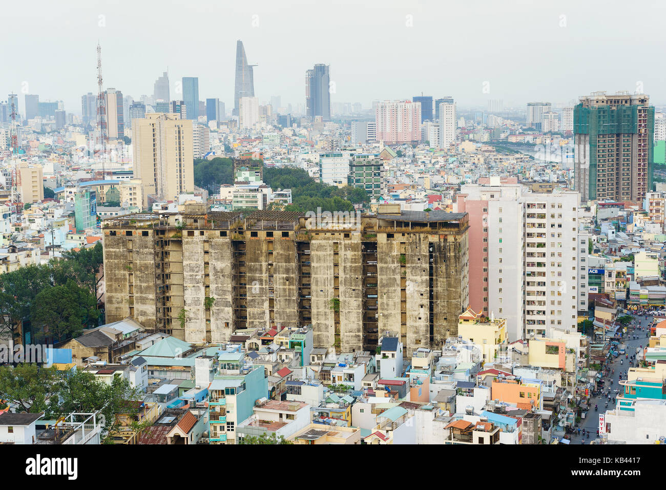 Old apartment in sunset, Saigon, Vietnam. Ho Chi Minh city (aka Saigon
