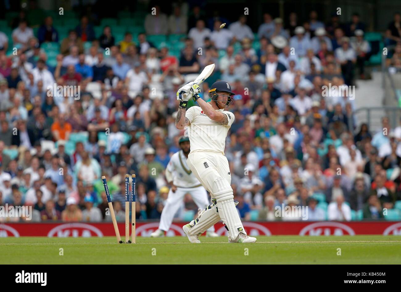 Ben Stokes of England is bowled during day four of the third Investec Test match between England and South Africa at The Oval in London. 30 Jul 2017 Stock Photo