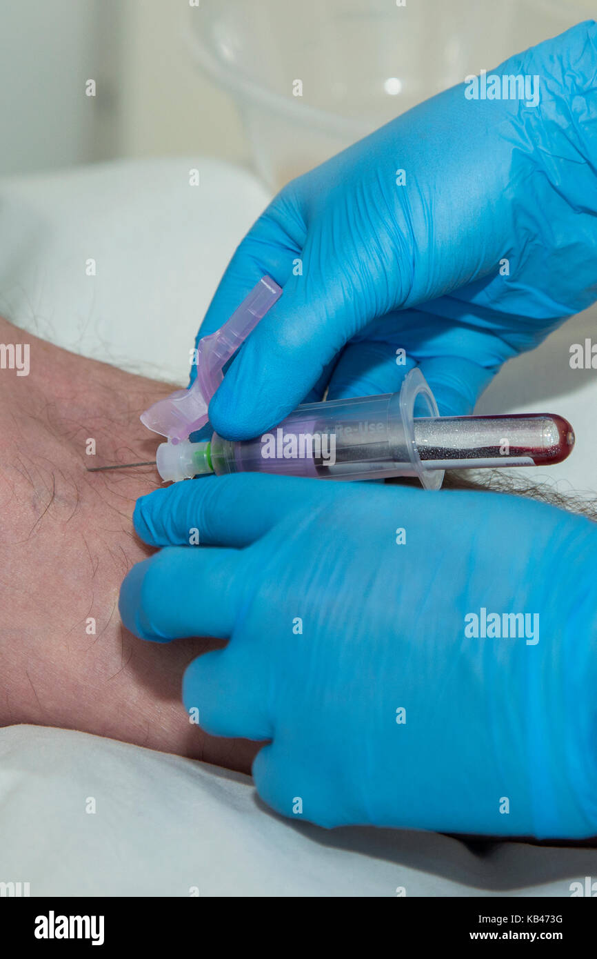 Phlebotomist taking blood sample Stock Photo Alamy