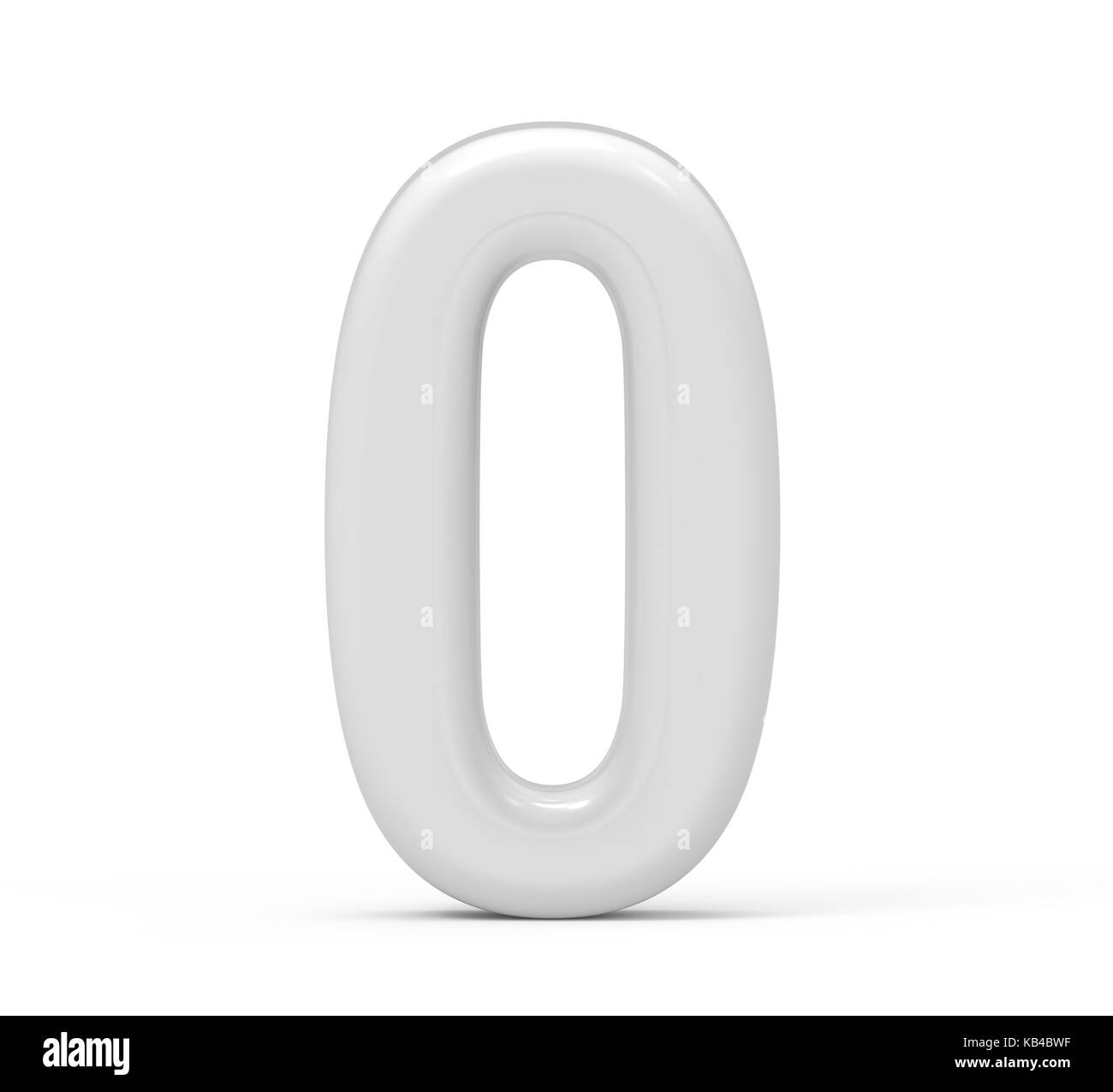 pearl white number 0, 3D rendering inflated number isolated on white background Stock Photo