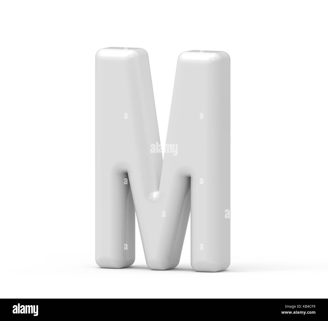 pearl white letter M, 3D rendering inflated alphabet isolated on white